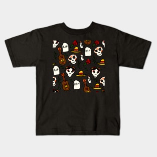 halloween skeleton day of the dead doodle skull Kids T-Shirt